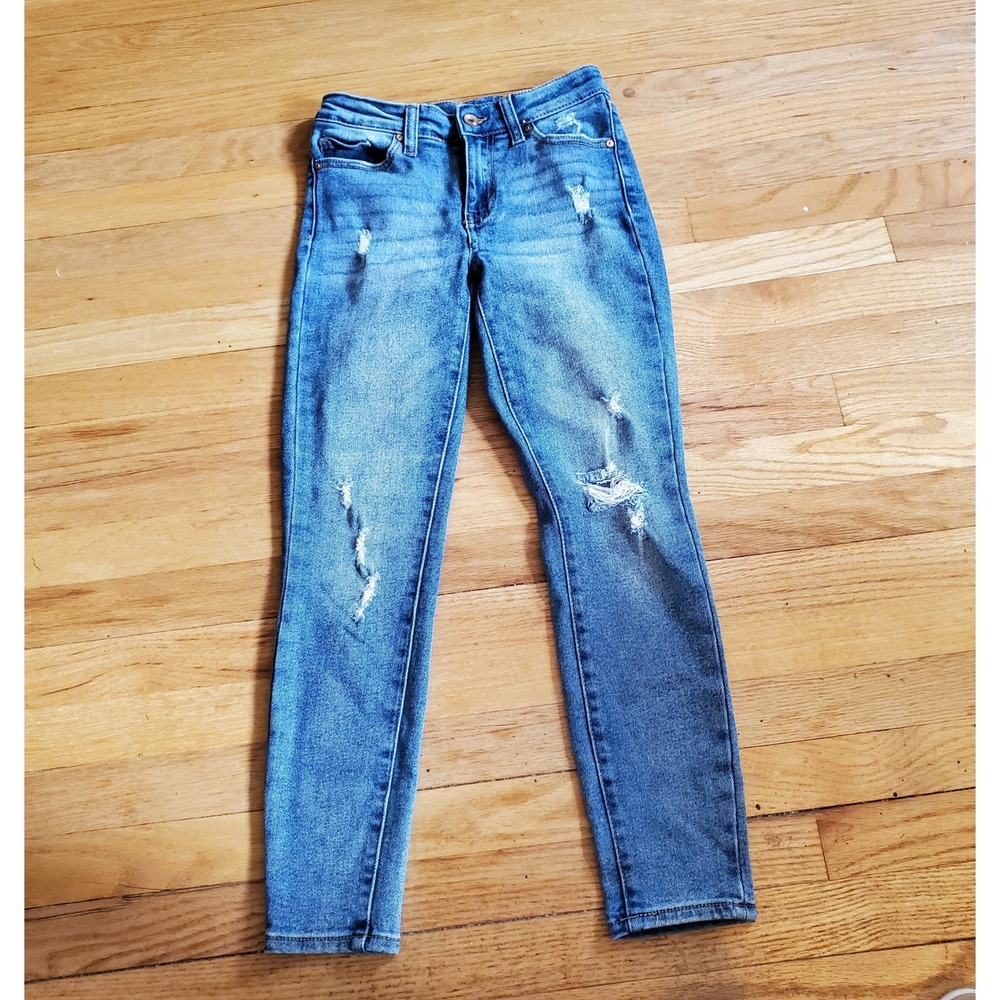 Kendall + Kylie Distressed Skinny Jeans Blue High Rise Denim Womens 25 Inseam